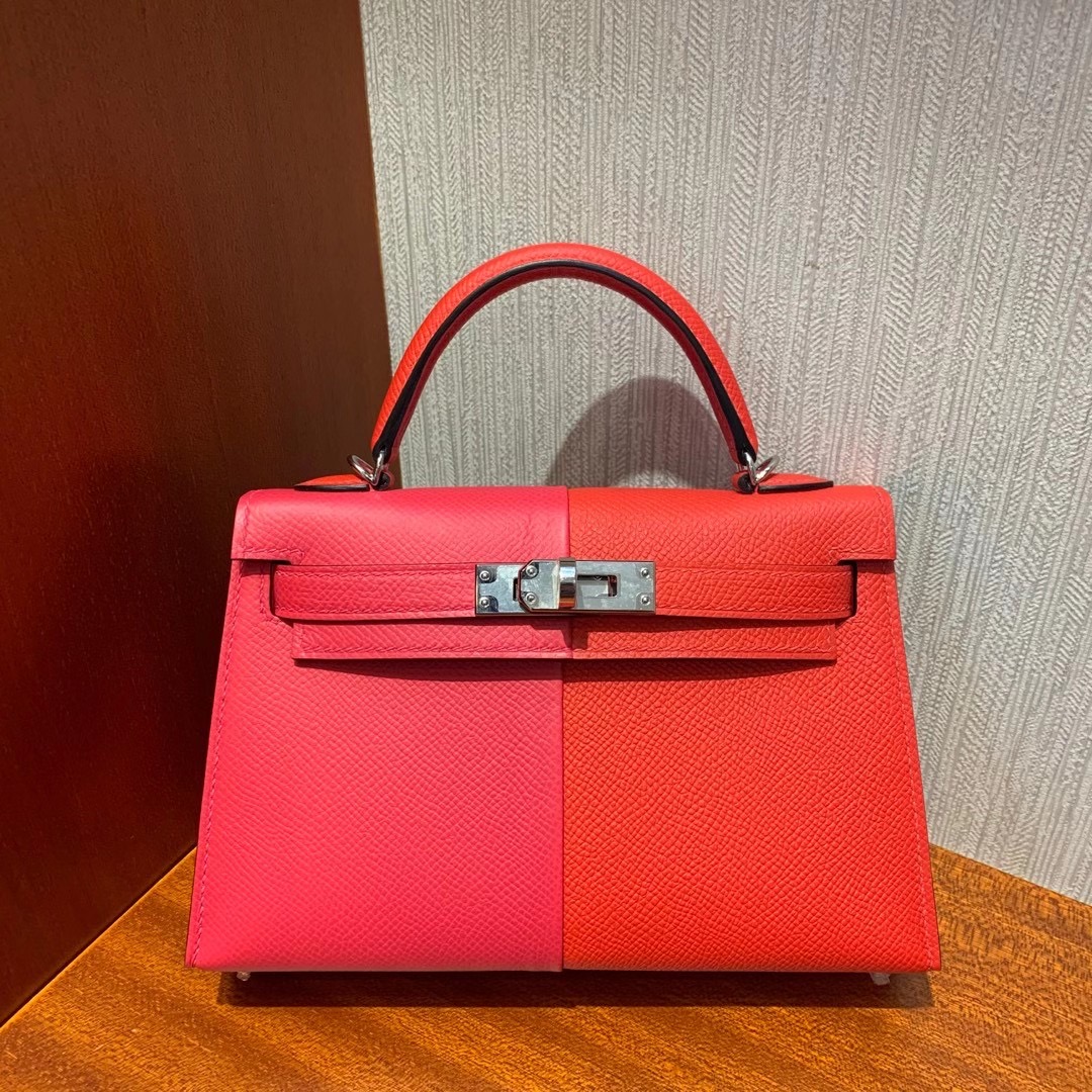 臺灣臺中市北區 Hermes Kelly Mini 二代 三拼 I6 極致粉 /S3心紅色/7T 電光藍