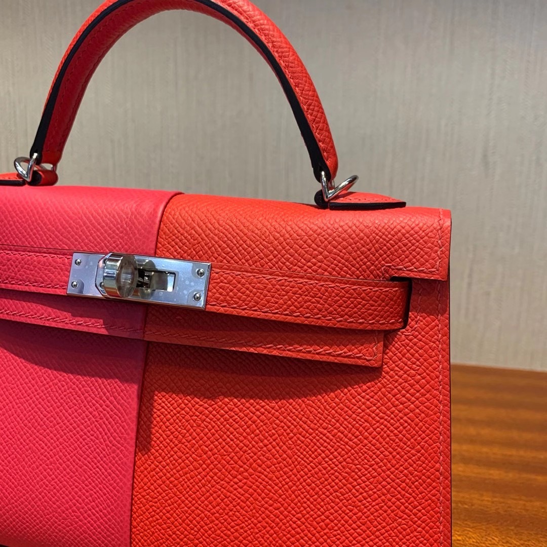 臺灣臺中市北區 Hermes Kelly Mini 二代 三拼 I6 極致粉 /S3心紅色/7T 電光藍