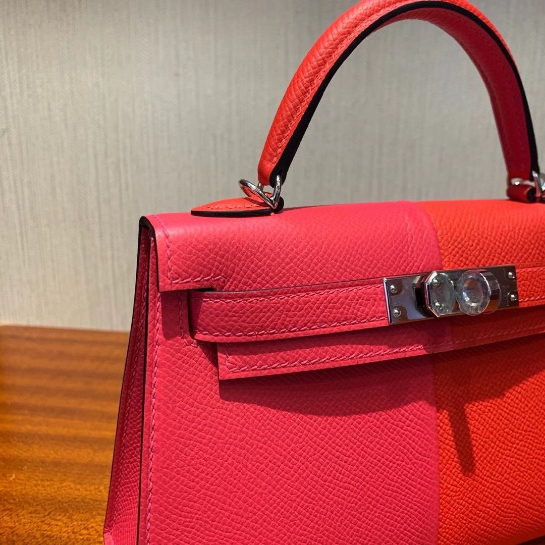 臺灣臺中市北區 Hermes Kelly Mini 二代 三拼 I6 極致粉 /S3心紅色/7T 電光藍