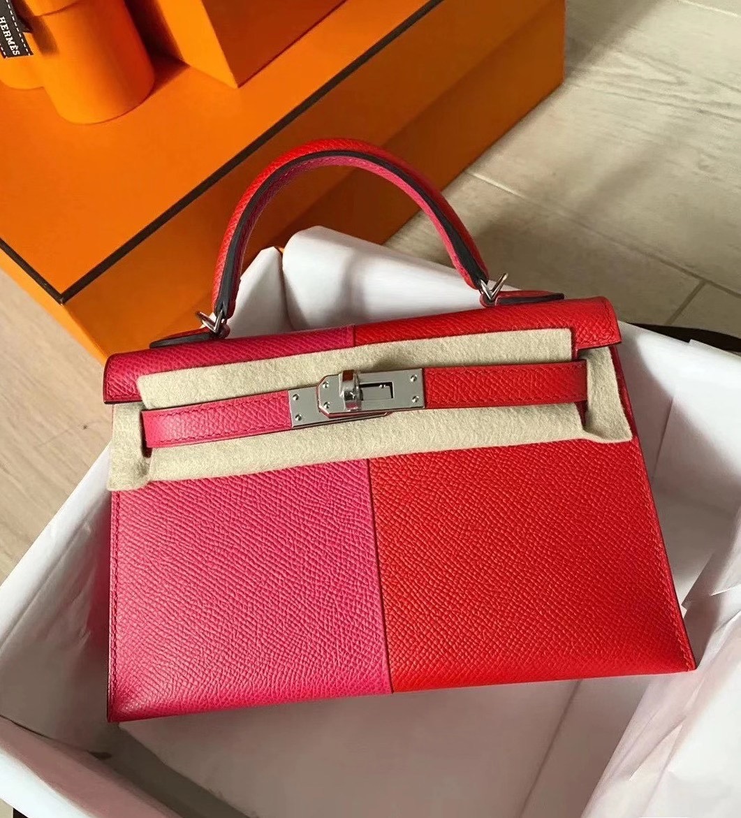 臺灣臺中市北區 Hermes Kelly Mini 二代 三拼 I6 極致粉 /S3心紅色/7T 電光藍