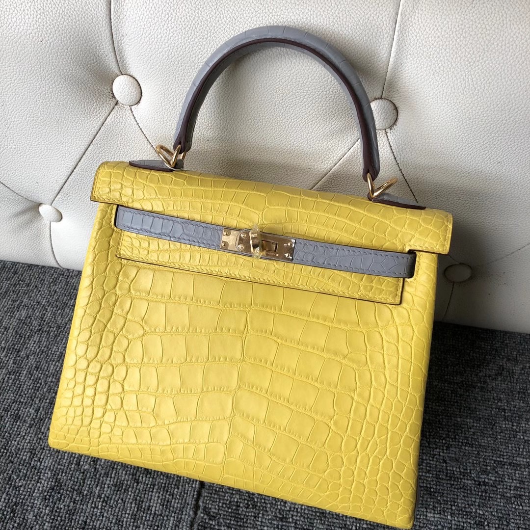 桃園市大溪區 Hermes Kelly 25cm HSS美洲鱷 M9金盞花黃 80 grey pearl 珍珠灰