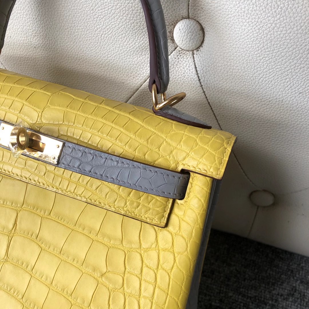 桃園市大溪區 Hermes Kelly 25cm HSS美洲鱷 M9金盞花黃 80 grey pearl 珍珠灰