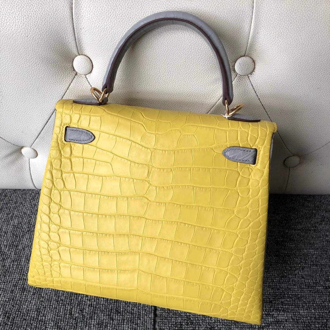 桃園市大溪區 Hermes Kelly 25cm HSS美洲鱷 M9金盞花黃 80 grey pearl 珍珠灰