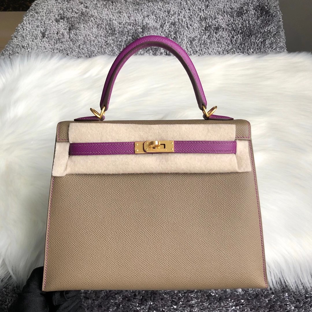 Hermes Kelly 25cm Hss Epsom 18 Etoupe 大象灰 P9 Anemone 海葵紫