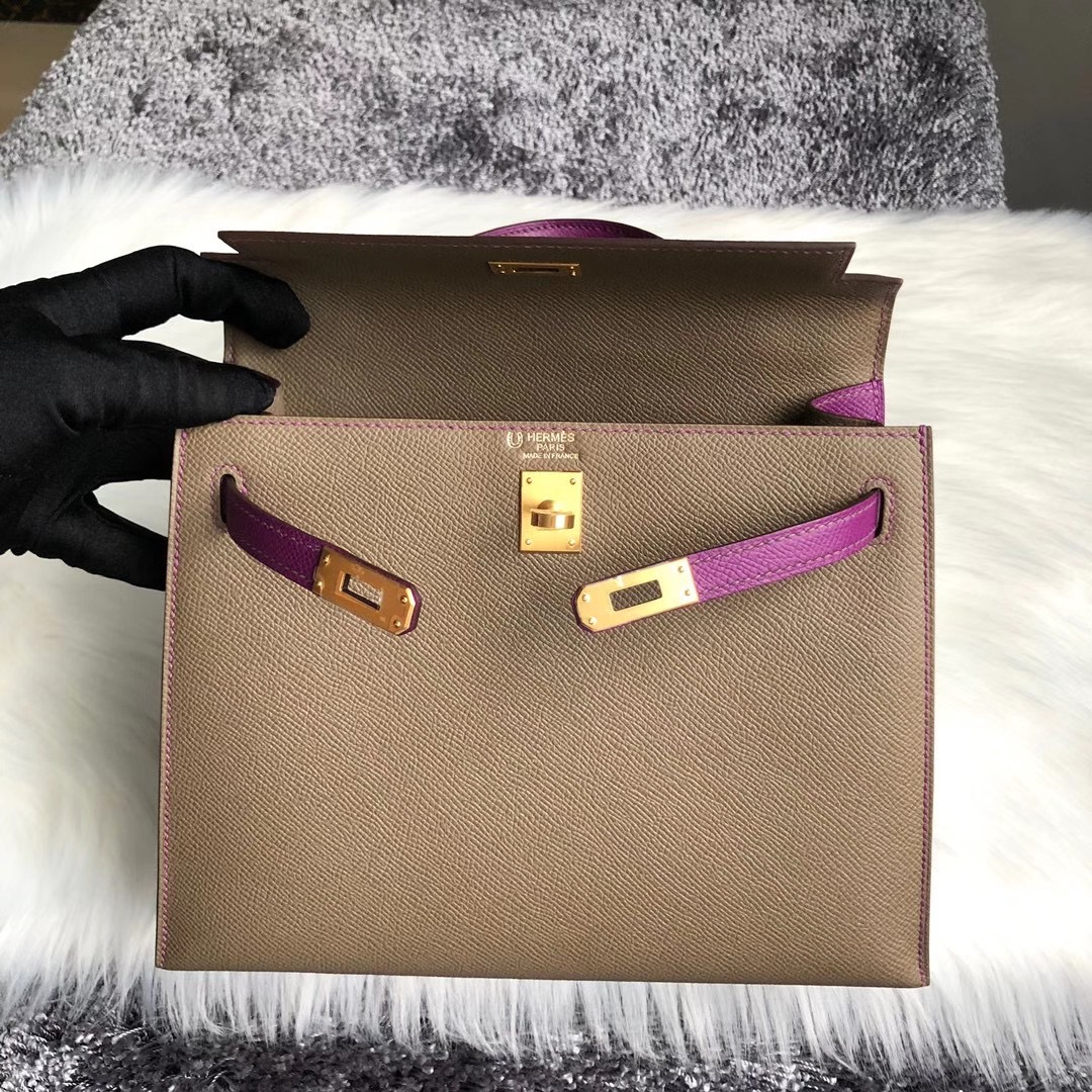 Hermes Kelly 25cm Hss Epsom 18 Etoupe 大象灰 P9 Anemone 海葵紫