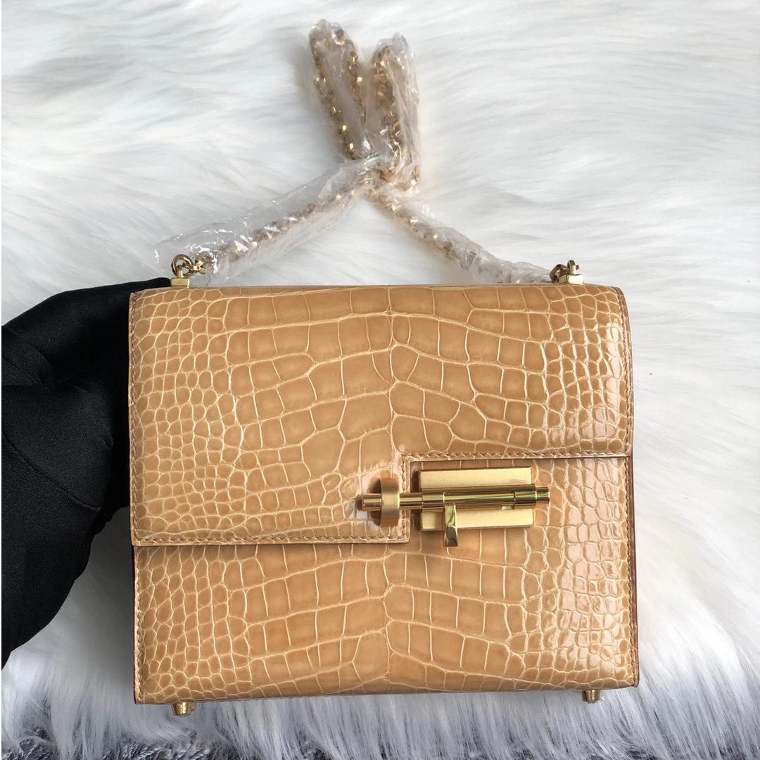 臺北市文山區 愛馬仕2020年 Y刻 Hermes Verrou Mini CK14 Beige 杏色 美洲鱷