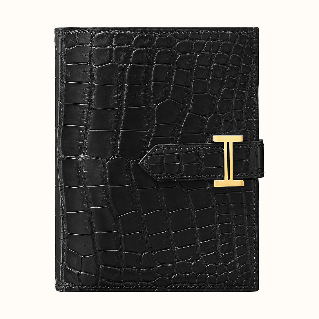 Hermes Bearn compact wallet CC89 Noir matte alligator Mississippiensis