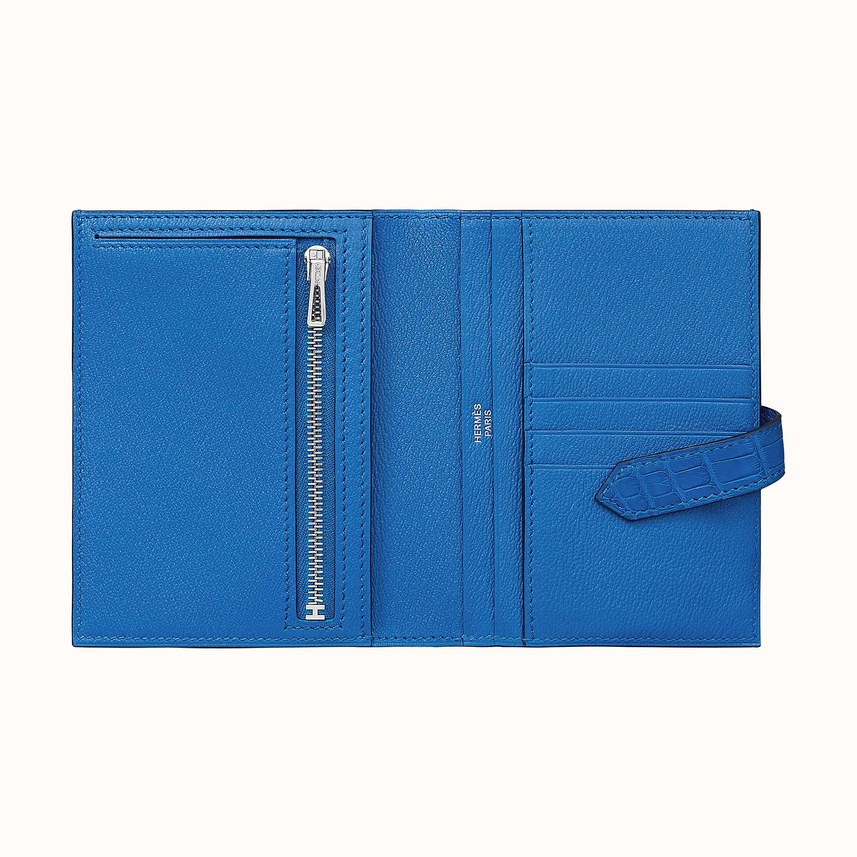 Hermes Bearn compact wallet I7 Bleu Zellige matte alligator Mississippiensis