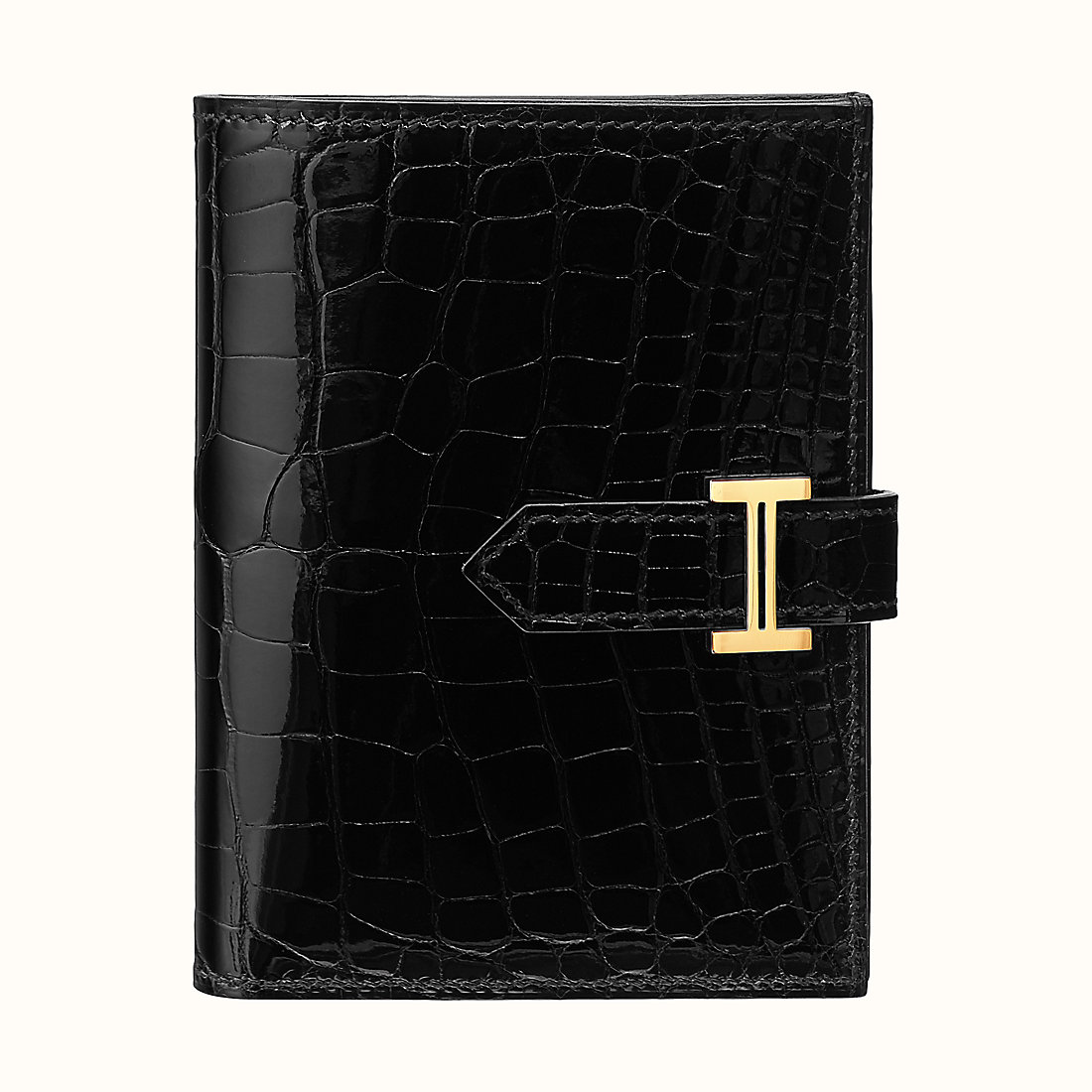 Qatar Hermes Bearn compact wallet Mississippiensis alligator CC89 Noir