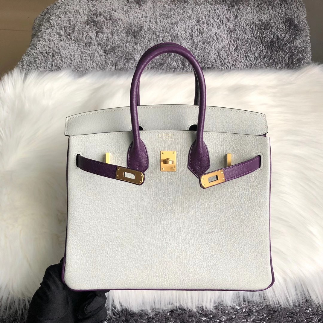 Hermes Birkin 25cm HSS Chevre 80 grey pearl 珍珠灰 59 葡萄紫raisin 拉絲金扣