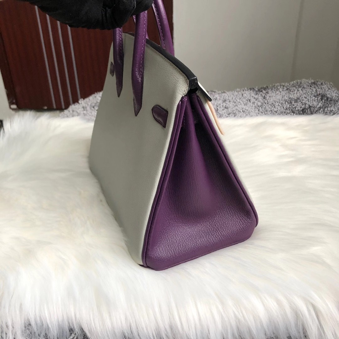 Hermes Birkin 25cm HSS Chevre 80 grey pearl 珍珠灰 59 葡萄紫raisin 拉絲金扣