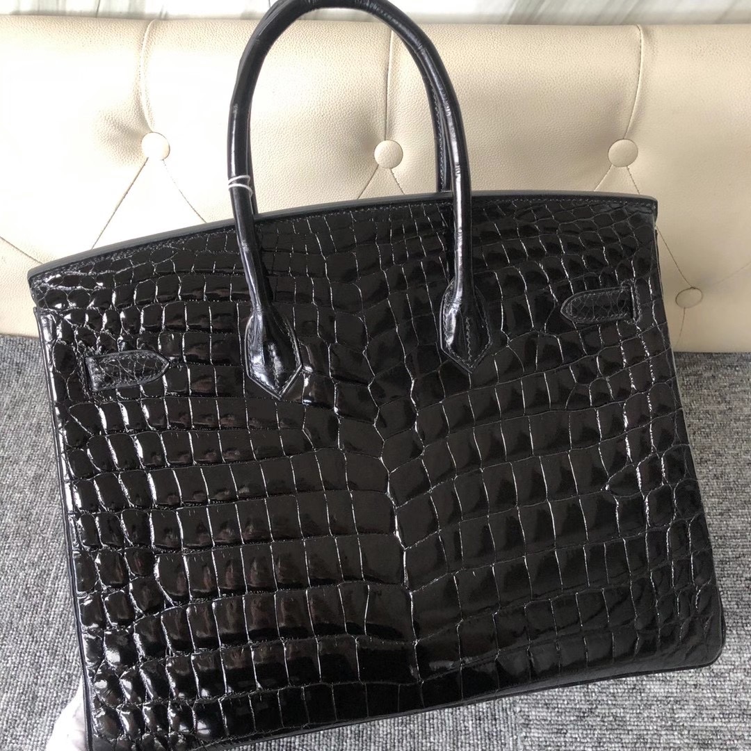 香港油尖旺區柯士甸 Hermes Birkin 35cm Shiny nilo crocodile CD89 Noir 玫瑰金