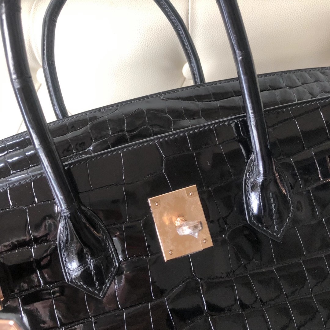 香港油尖旺區柯士甸 Hermes Birkin 35cm Shiny nilo crocodile CD89 Noir 玫瑰金