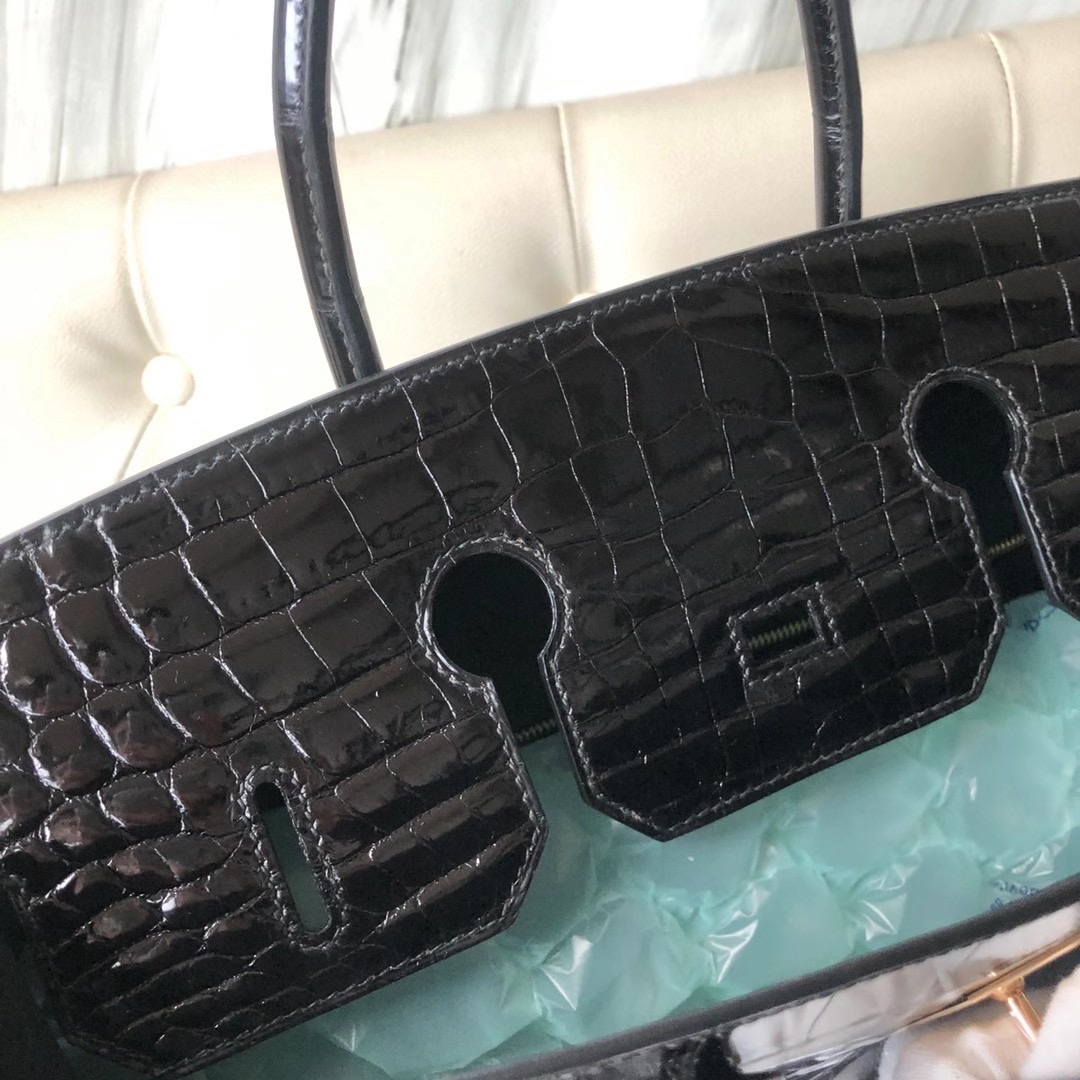 香港油尖旺區柯士甸 Hermes Birkin 35cm Shiny nilo crocodile CD89 Noir 玫瑰金