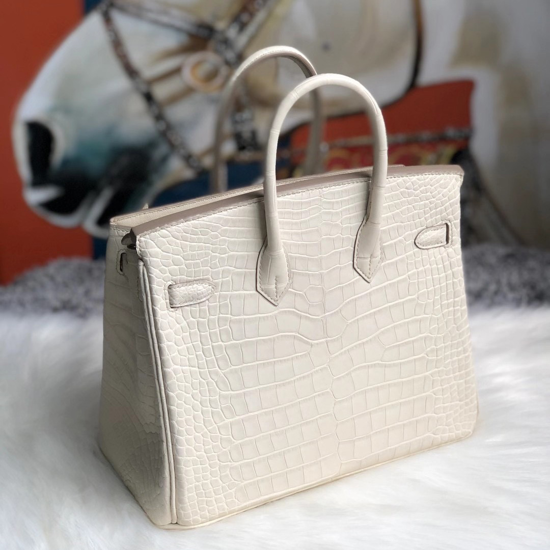 Hong Kong Hermes Birkin 25cm Matte Mississippiensis alligator 8L Beton 奶油白