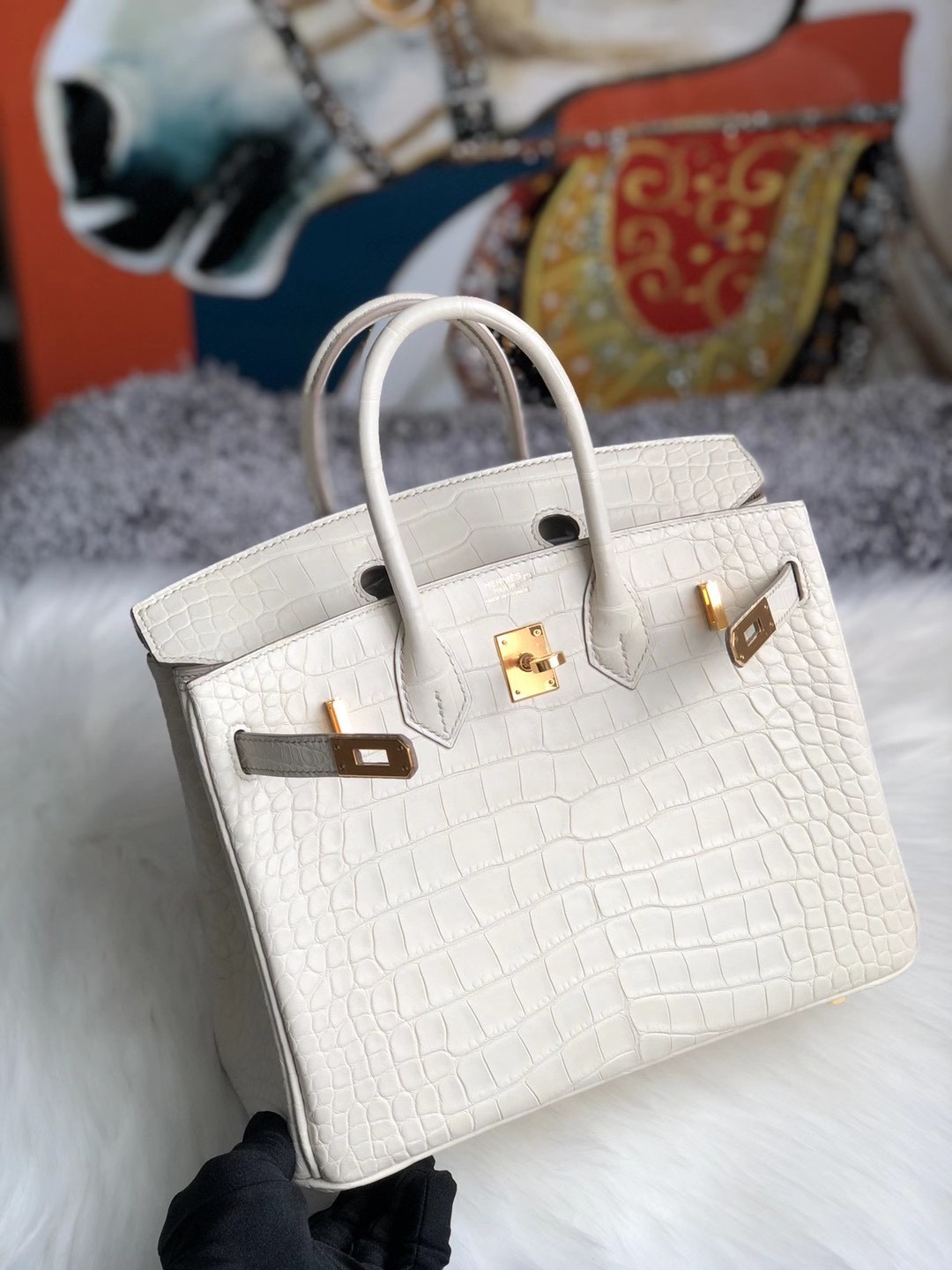 Hong Kong Hermes Birkin 25cm Matte Mississippiensis alligator 8L Beton 奶油白