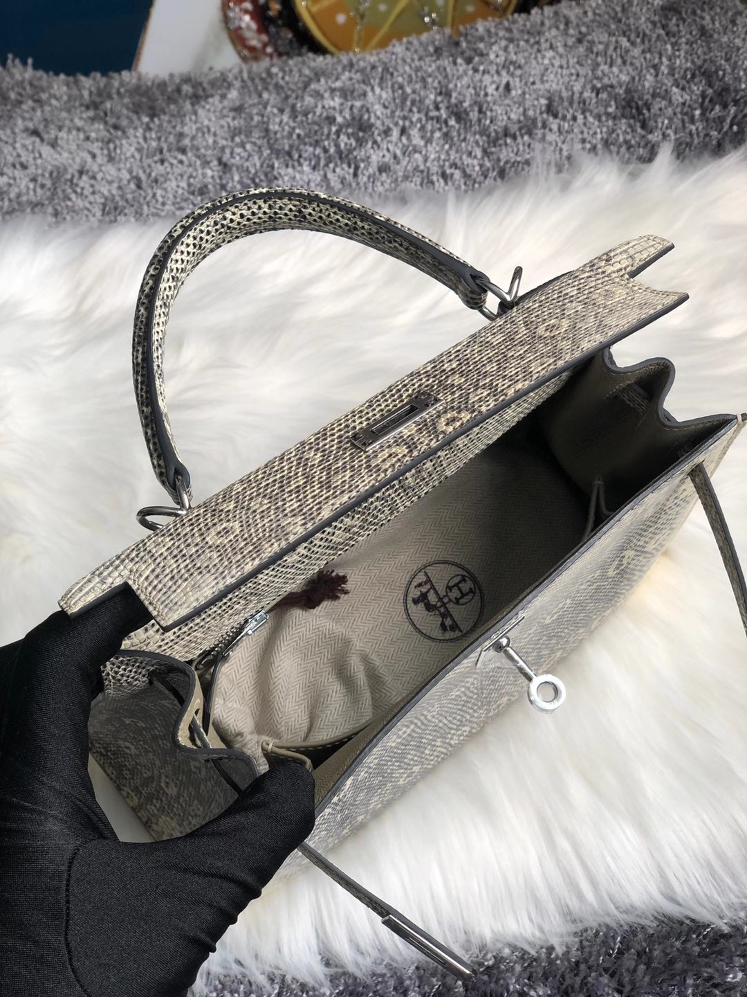 Hong Kong Hermes Handbag Kelly 25cm Lizard 01雪花色蜥蜴皮