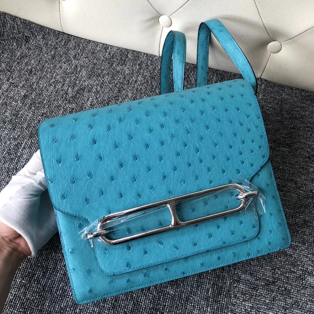 Wan Chai, Hong Kong Hermes Roulis 23cm 7F Blue Paon 孔雀藍 Ostrich