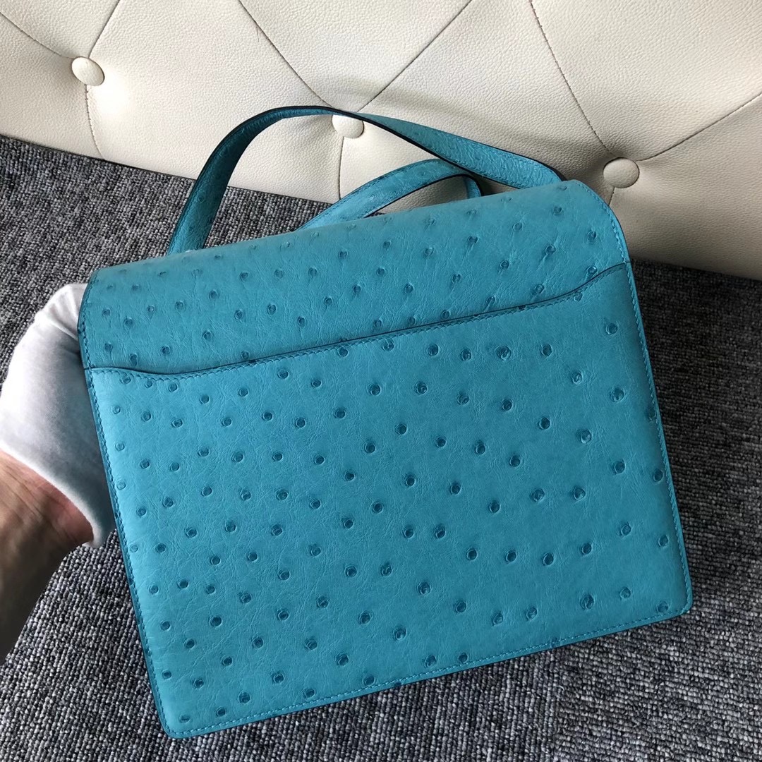 Wan Chai, Hong Kong Hermes Roulis 23cm 7F Blue Paon 孔雀藍 Ostrich