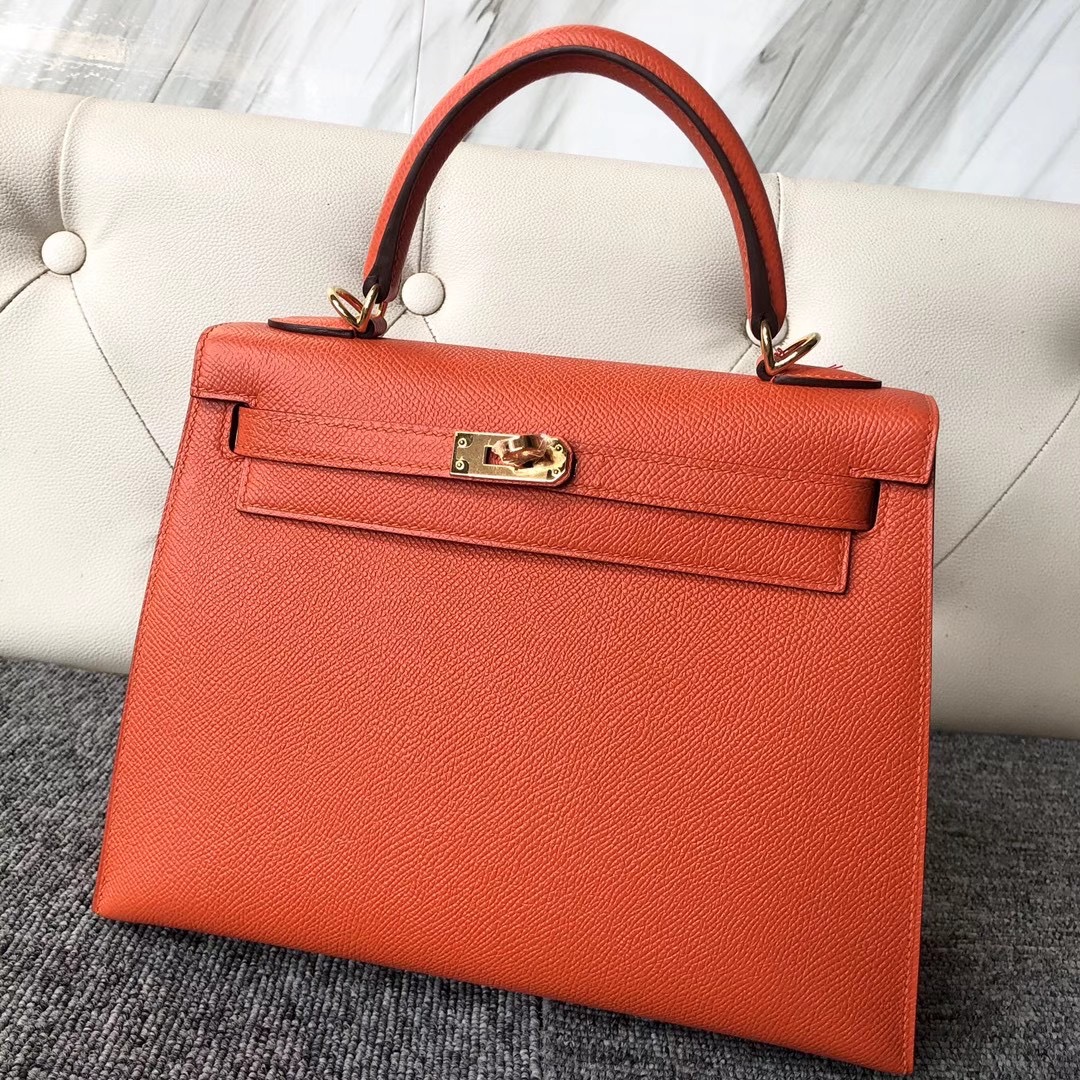 灣仔區铜锣湾 跑马地 Hong Kong Hermes Kelly 25cm 9J Feu 火焰橙 Epsom