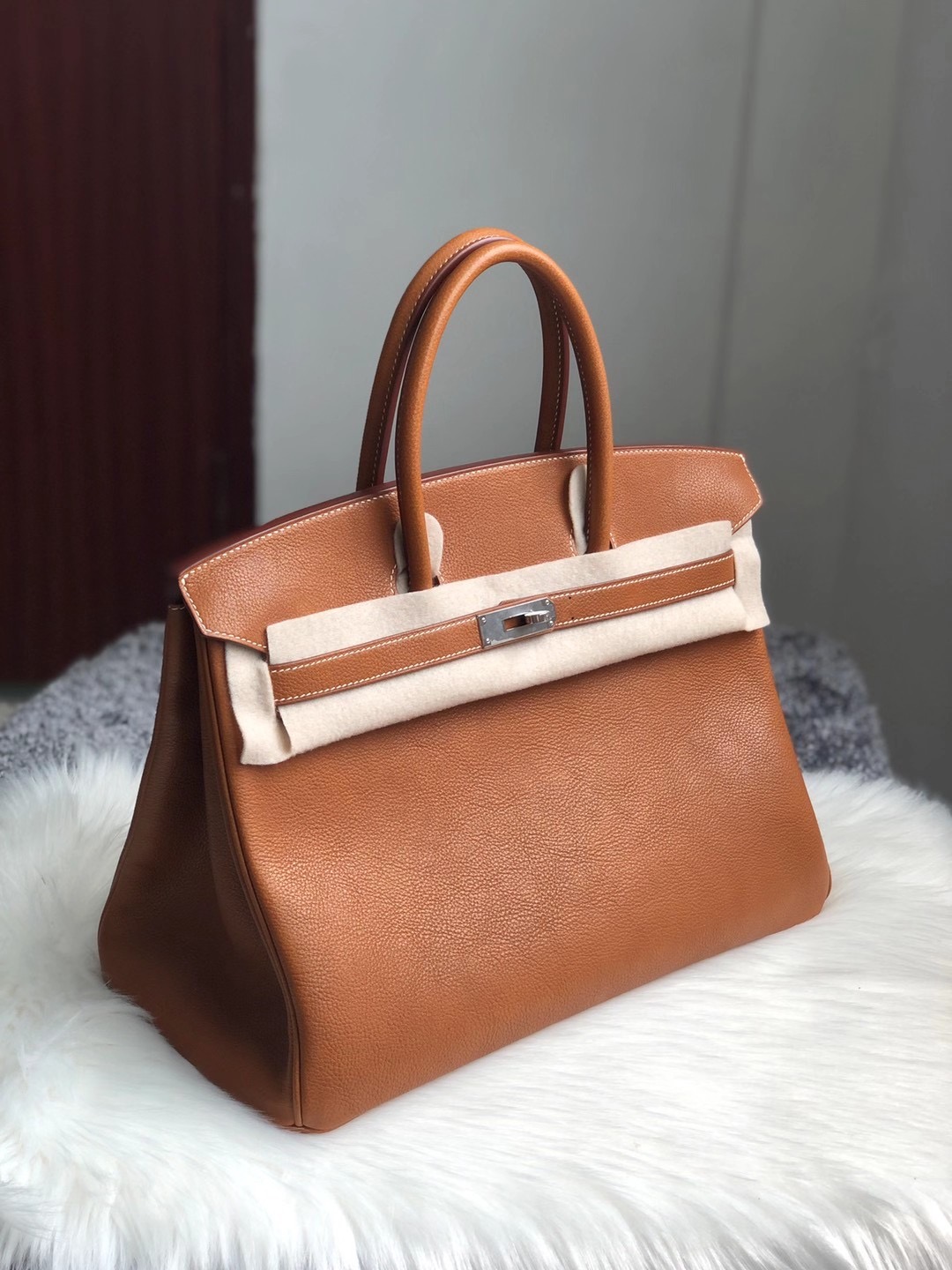 高雄市愛馬仕鉑金包 Hermes Birkin 35cm Barenia Faubourg CC34 Fauve 馬鞍皮