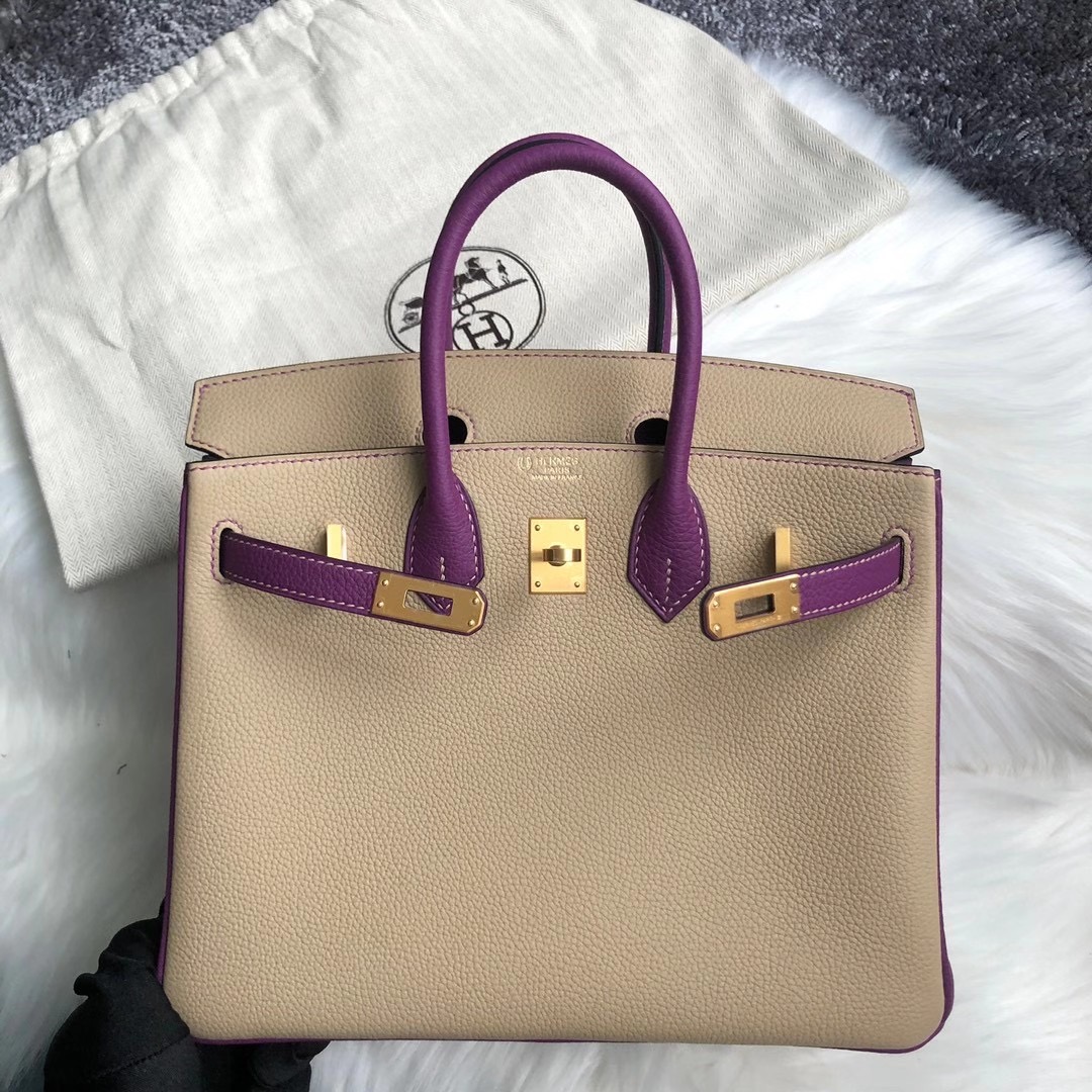 臺灣臺中市 Hermes Birkin 25cm Togo S2 Trench 風衣灰 P9 Anemone 海葵紫