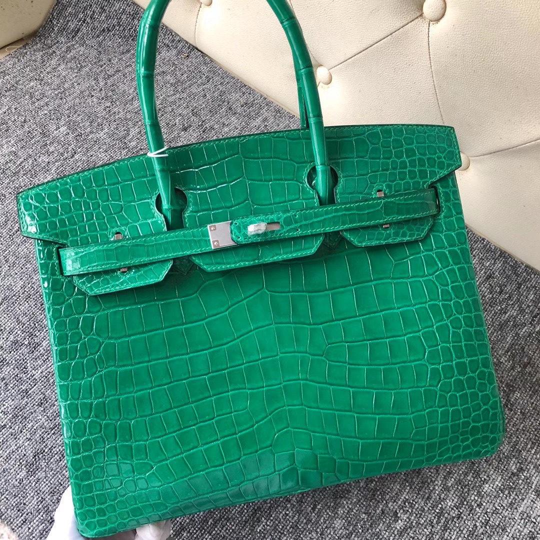 Taiwan Hermes Birkin 30cm 6Q Vert emeraude 翡翠綠 亮面倒V澳洲灣鱷