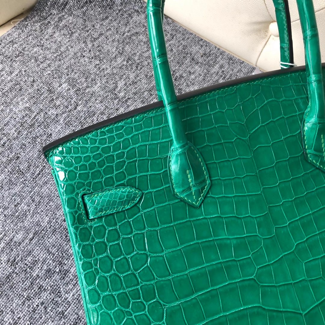 Taiwan Hermes Birkin 30cm 6Q Vert emeraude 翡翠綠 亮面倒V澳洲灣鱷