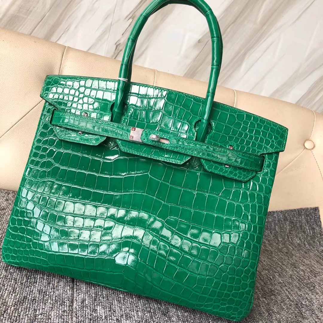 Taiwan Hermes Birkin 30cm 6Q Vert emeraude 翡翠綠 亮面倒V澳洲灣鱷