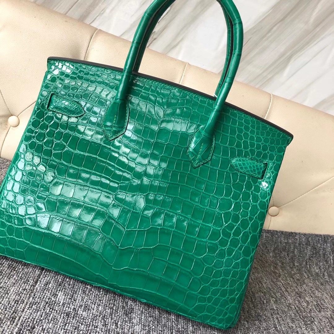 Taiwan Hermes Birkin 30cm 6Q Vert emeraude 翡翠綠 亮面倒V澳洲灣鱷