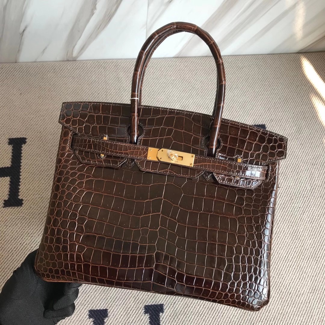 Taiwan Hermes Birkin 30cm Shiny Pochette Crocodile 47 chocolate 巧克力色