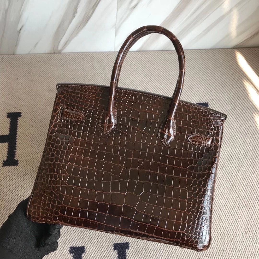 Taiwan Hermes Birkin 30cm Shiny Pochette Crocodile 47 chocolate 巧克力色