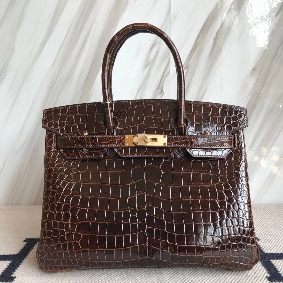 Taiwan Hermes Birkin 30cm Shiny Pochette Crocodile 47 chocolate 巧克力色