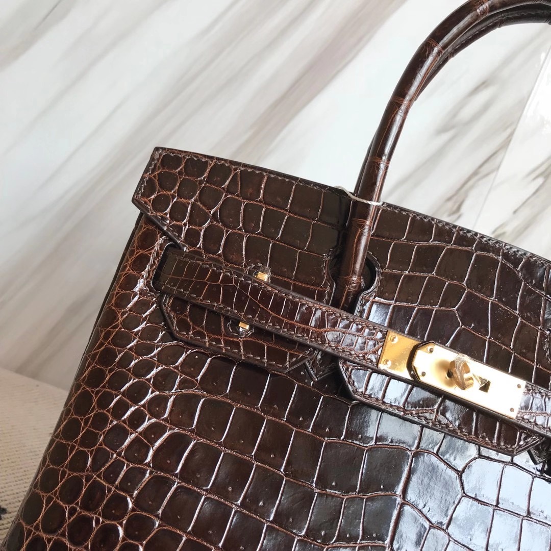 Taiwan Hermes Birkin 30cm Shiny Pochette Crocodile 47 chocolate 巧克力色