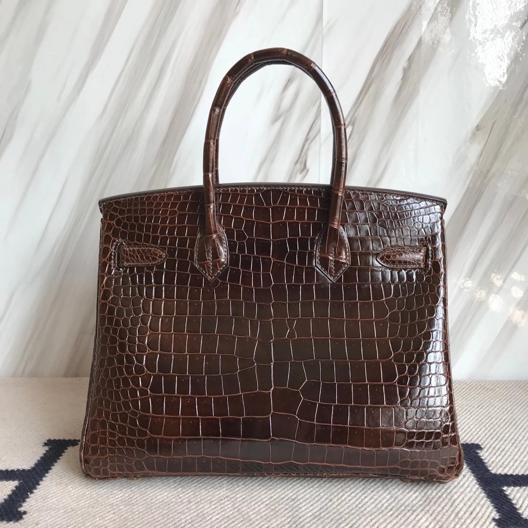 Taiwan Hermes Birkin 30cm Shiny Pochette Crocodile 47 chocolate 巧克力色