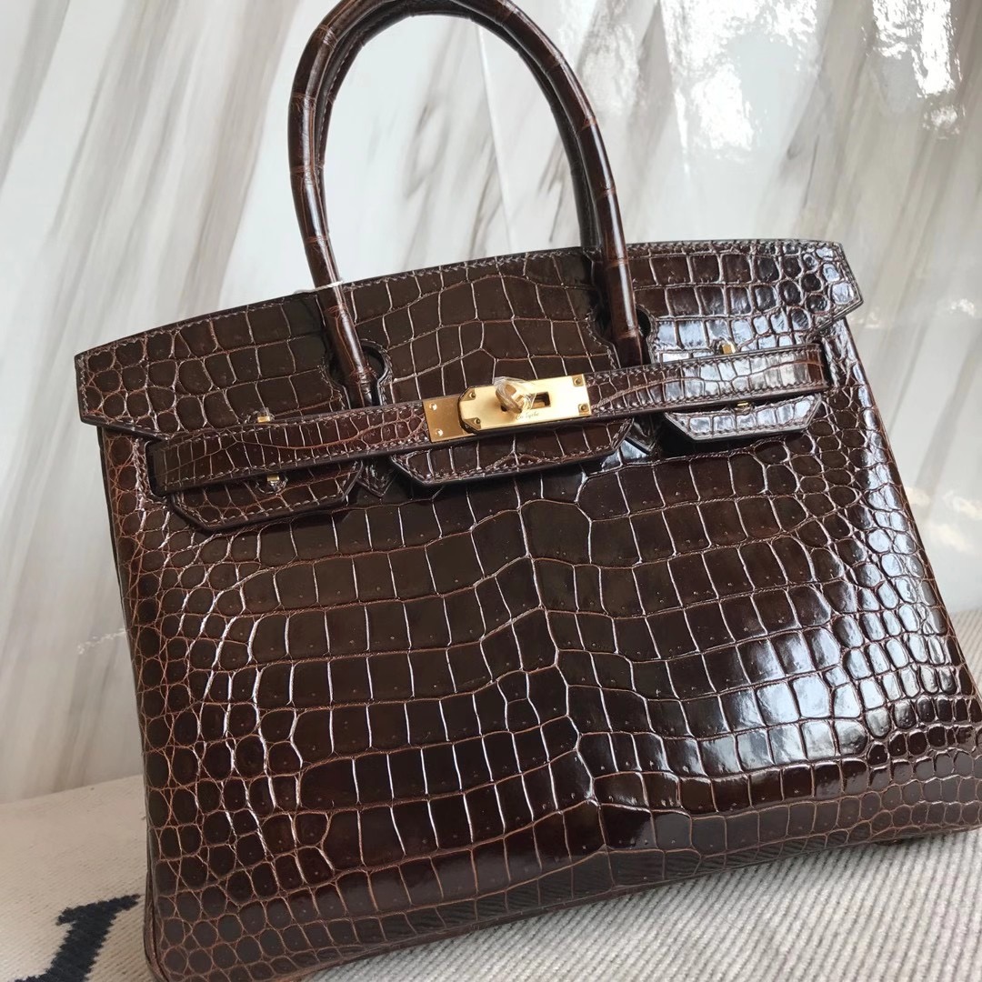 Taiwan Hermes Birkin 30cm Shiny Pochette Crocodile 47 chocolate 巧克力色