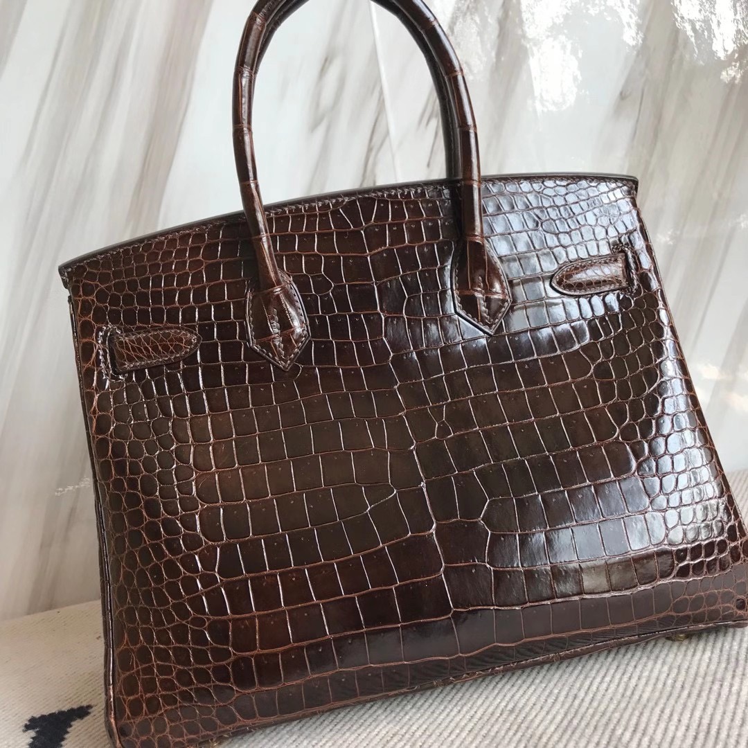 Taiwan Hermes Birkin 30cm Shiny Pochette Crocodile 47 chocolate 巧克力色