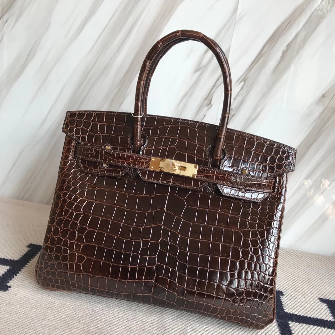 Taiwan Hermes Birkin 30cm Shiny Pochette Crocodile 47 chocolate 巧克力色