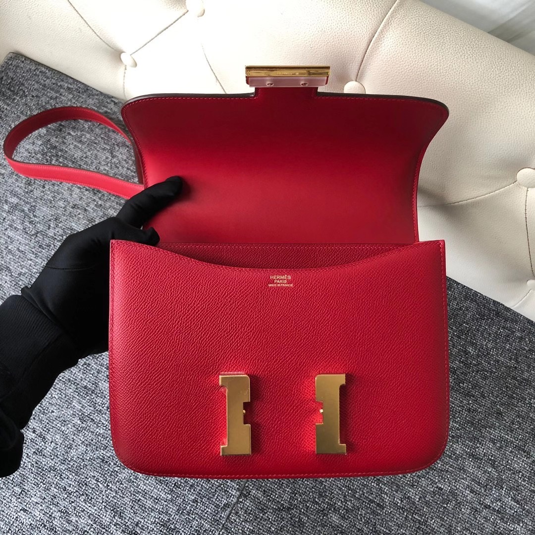 臺灣新北市石門區 Taiwan Hermes Constance 24cm Epsom Q5 Rose casaque 國旗紅