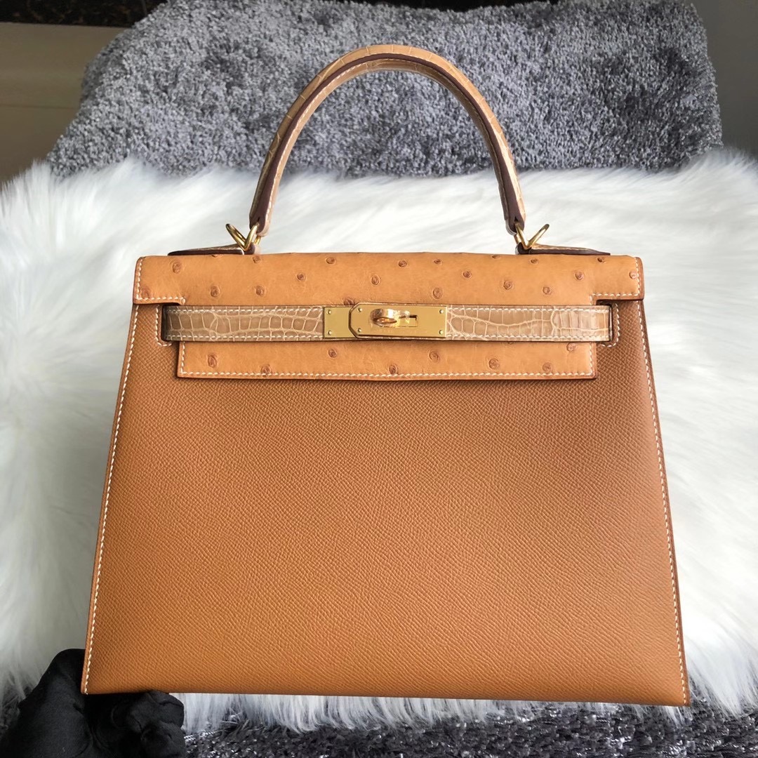 Taiwan Hermes Kelly 28cm Epsom 37 Gold Ostrich 1H Toffee 14 Beige 杏色