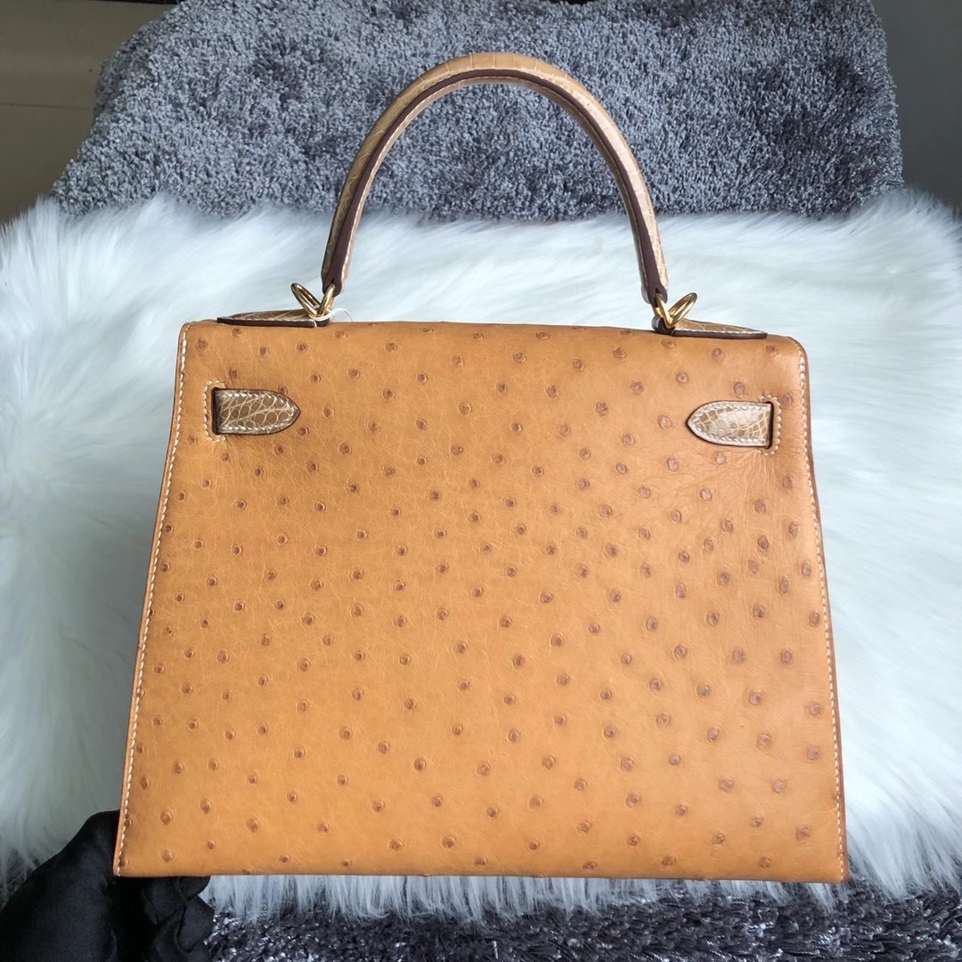 Taiwan Hermes Kelly 28cm Epsom 37 Gold Ostrich 1H Toffee 14 Beige 杏色