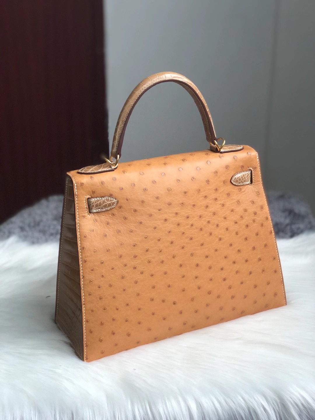 Taiwan Hermes Kelly 28cm Epsom 37 Gold Ostrich 1H Toffee 14 Beige 杏色