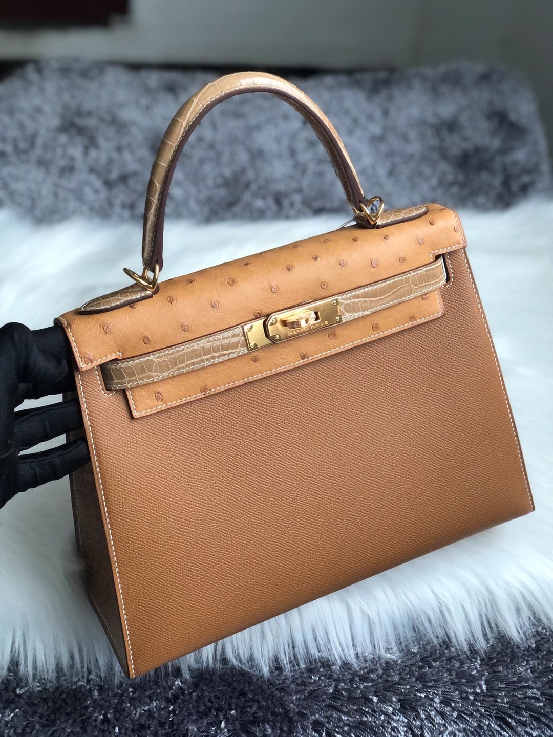 Taiwan Hermes Kelly 28cm Epsom 37 Gold Ostrich 1H Toffee 14 Beige 杏色