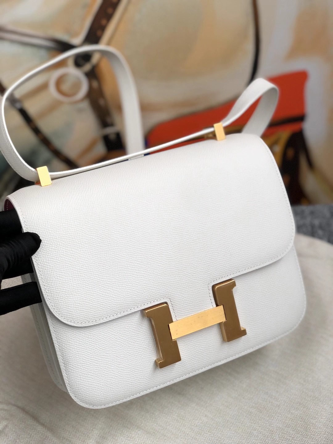 Taiwan Hermes Constance 24cm Epsom 01 Pure white 純白色 內拼 L3 Rose Poupre