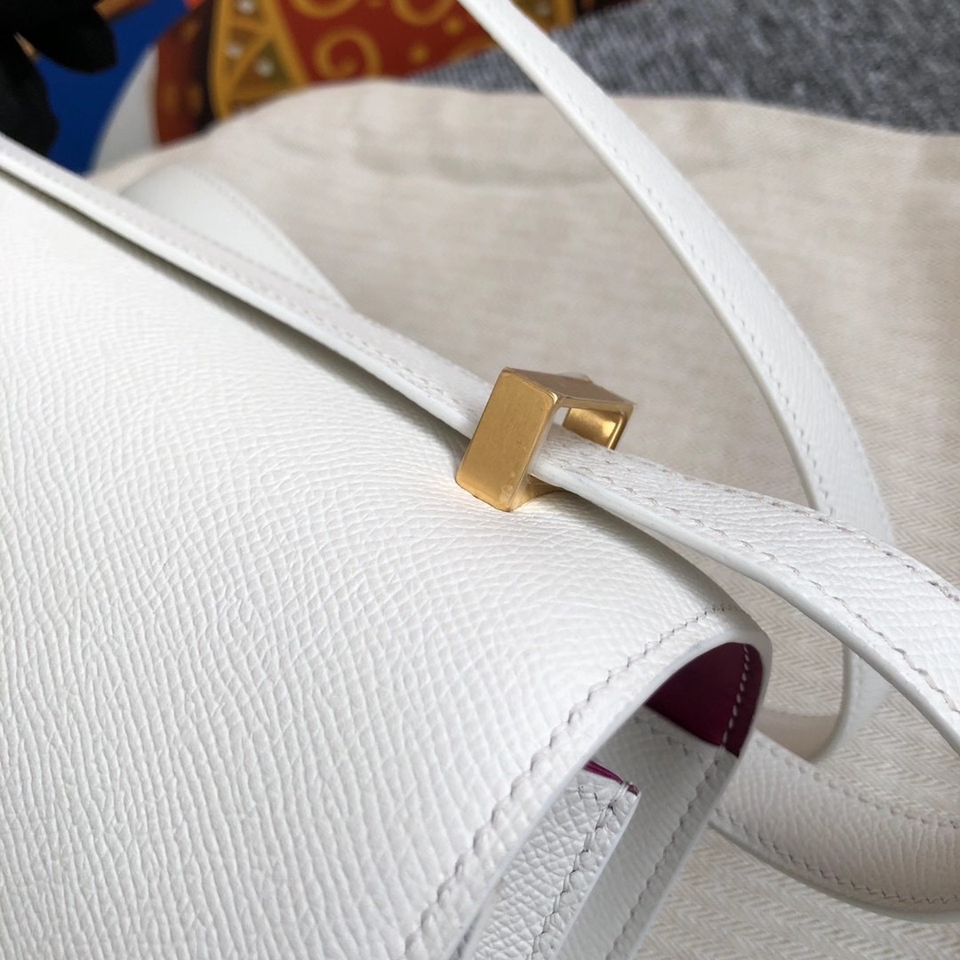 Taiwan Hermes Constance 24cm Epsom 01 Pure white 純白色 內拼 L3 Rose Poupre