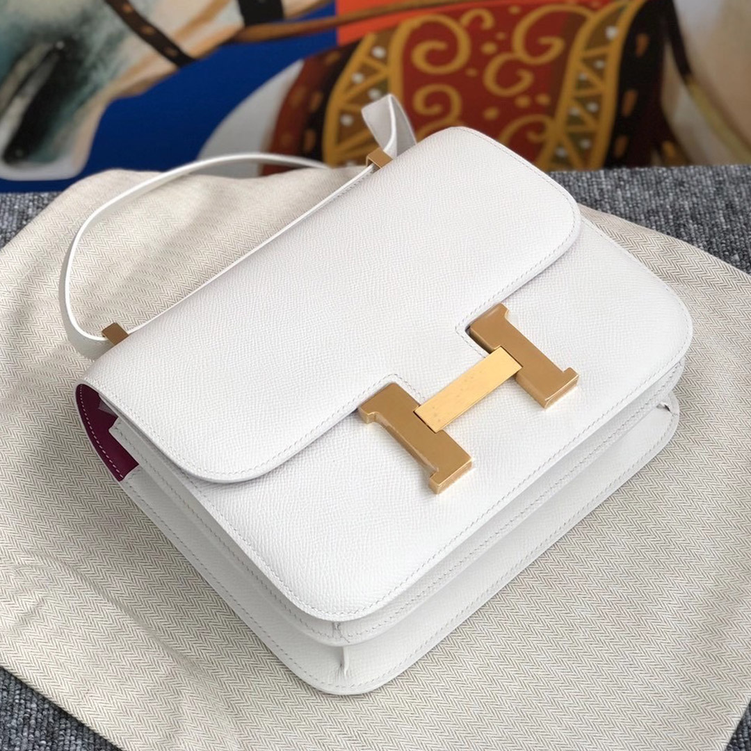 Taiwan Hermes Constance 24cm Epsom 01 Pure white 純白色 內拼 L3 Rose Poupre