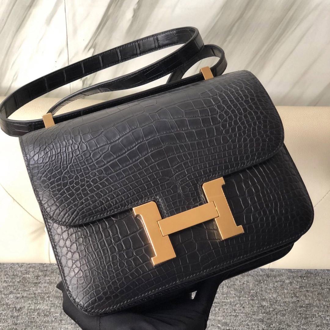 臺灣新北市林口區 Taiwan Hermes Constance 24cm CK89 Noir 霧面美洲鱷魚