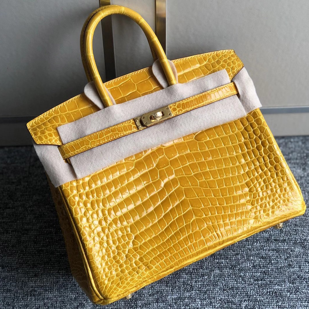 Taiwan Hermes Birkin 25cm 9D Jaune Amber 琥珀黃 供珠亮面倒V 澳洲灣鱷