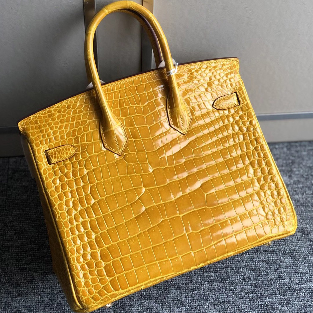 Taiwan Hermes Birkin 25cm 9D Jaune Amber 琥珀黃 供珠亮面倒V 澳洲灣鱷