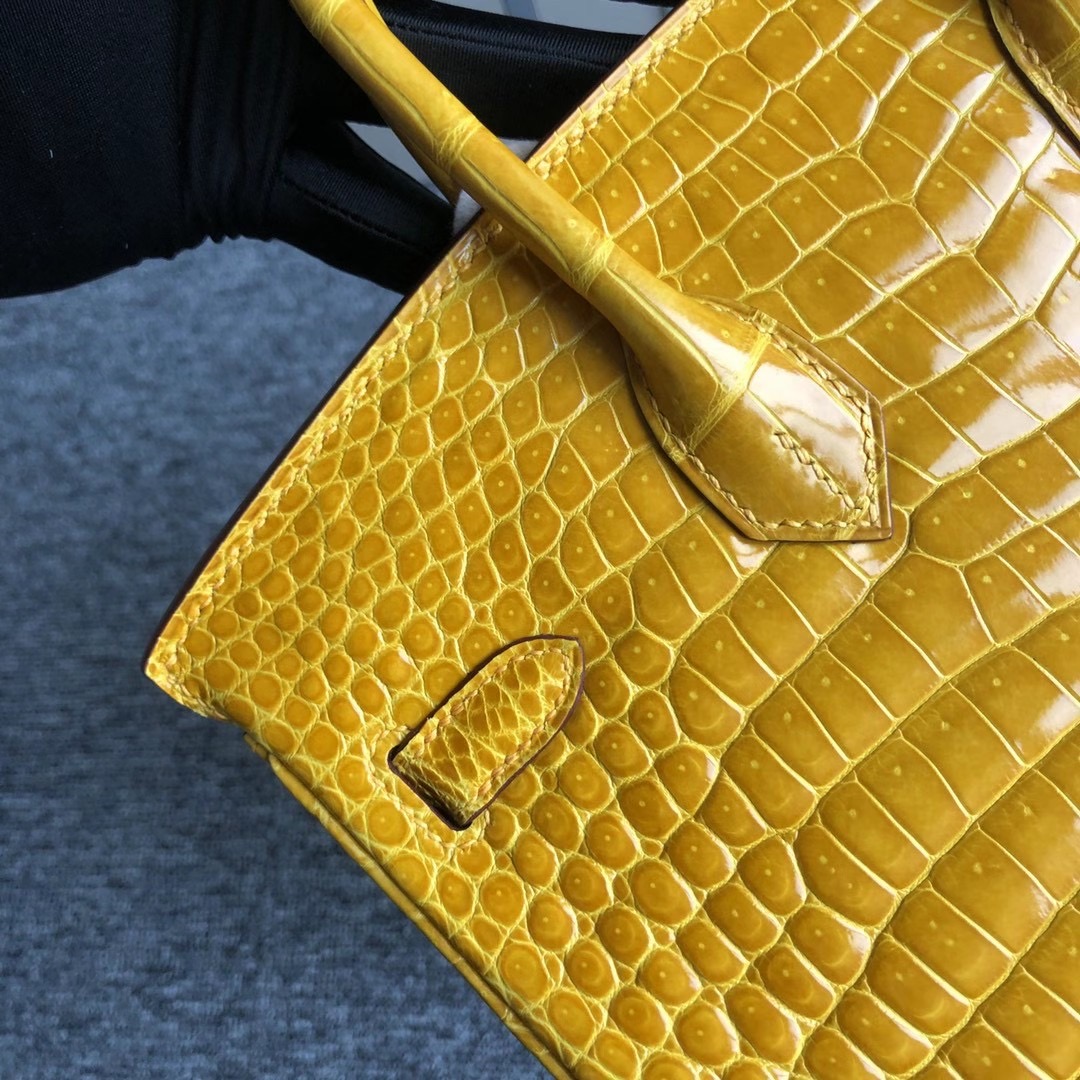 Taiwan Hermes Birkin 25cm 9D Jaune Amber 琥珀黃 供珠亮面倒V 澳洲灣鱷